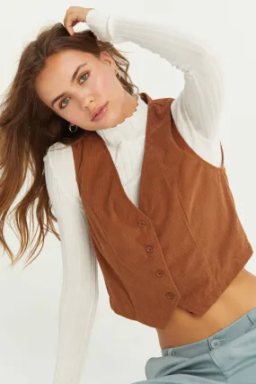 HF24F290-V-NECK BUTTONED CORDUROY VEST