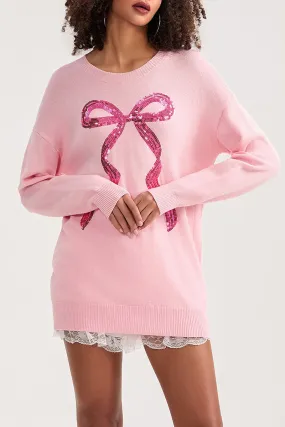 HWS1380 Sequin Bow Oversized Sweater