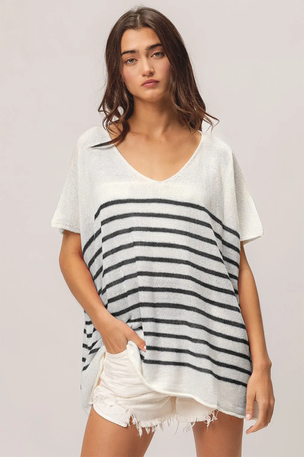 Isabelle V Neck Striped Short Sleeve Top