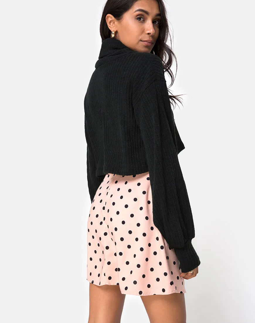 Khabel A-Line Skirt in New Polka Nude Black