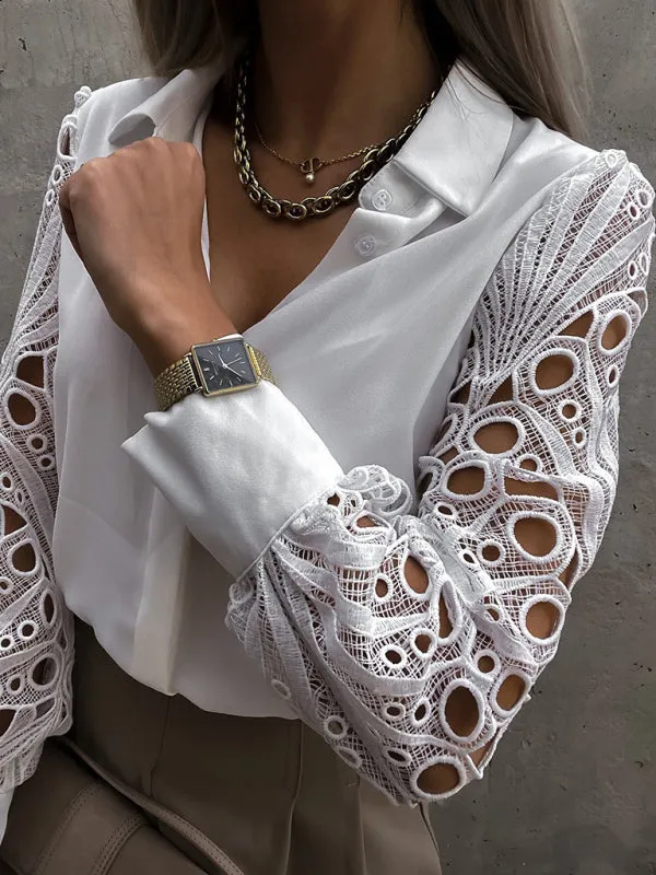 Lace Panel Long Sleeve Shirt Top