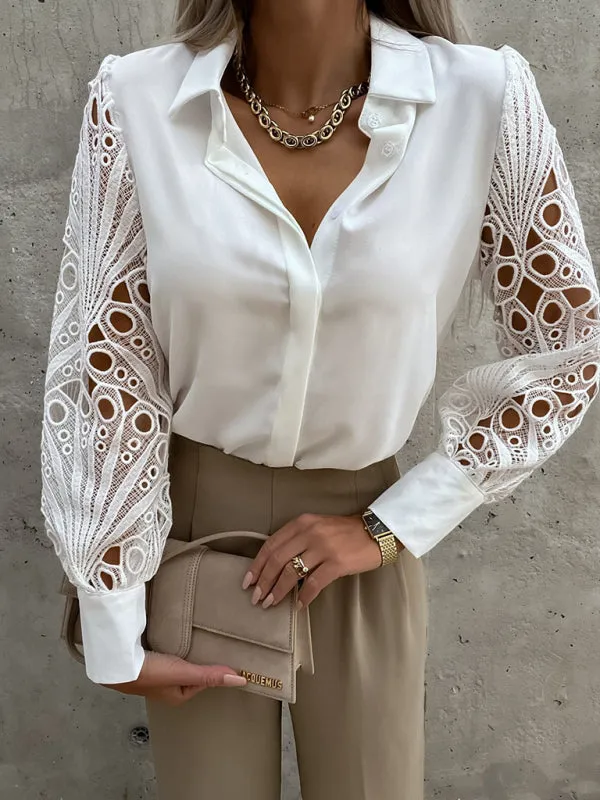 Lace Panel Long Sleeve Shirt Top