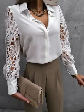 Lace Panel Long Sleeve Shirt Top