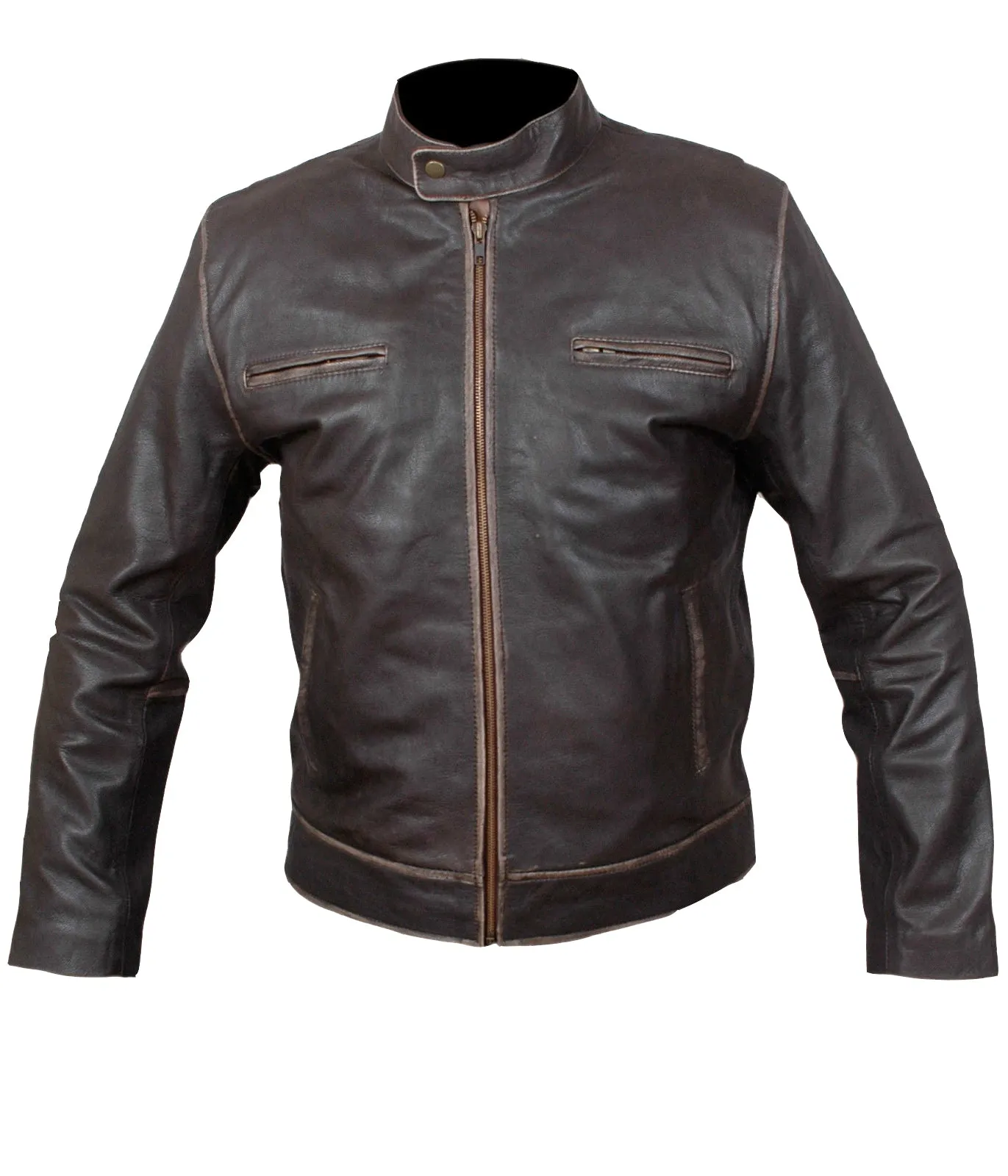 Leather Jackets Hub Men's Contraband Mark Wahlbergs Movie Cowhide Leather Jacket (Black-Rubboff, Racer Jacket) - 1501797