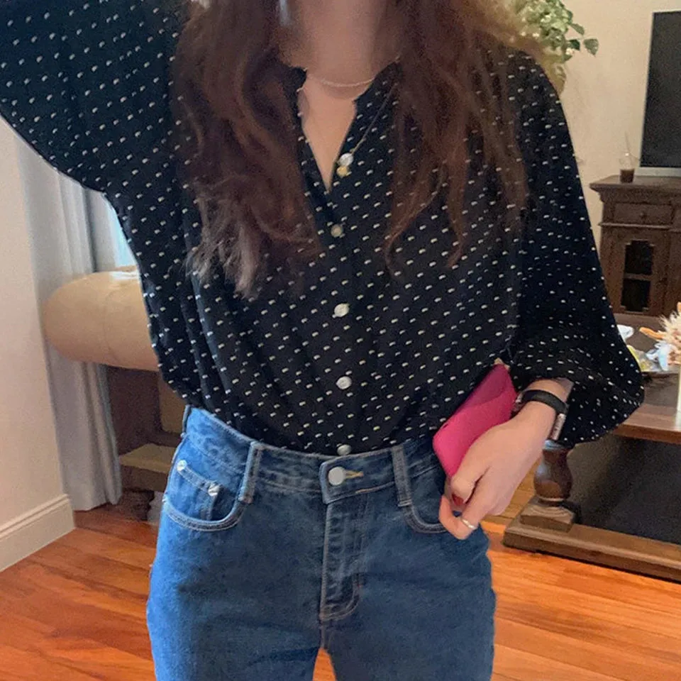 Lenora - Chic Retro Polka Dot Blouse for Women