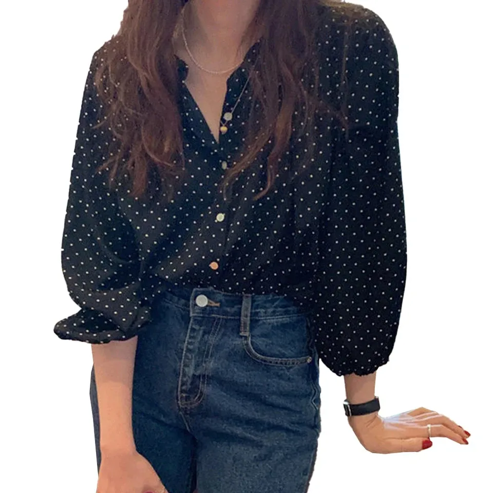 Lenora - Chic Retro Polka Dot Blouse for Women