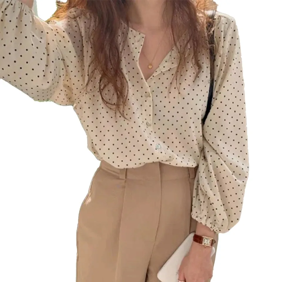 Lenora - Chic Retro Polka Dot Blouse for Women