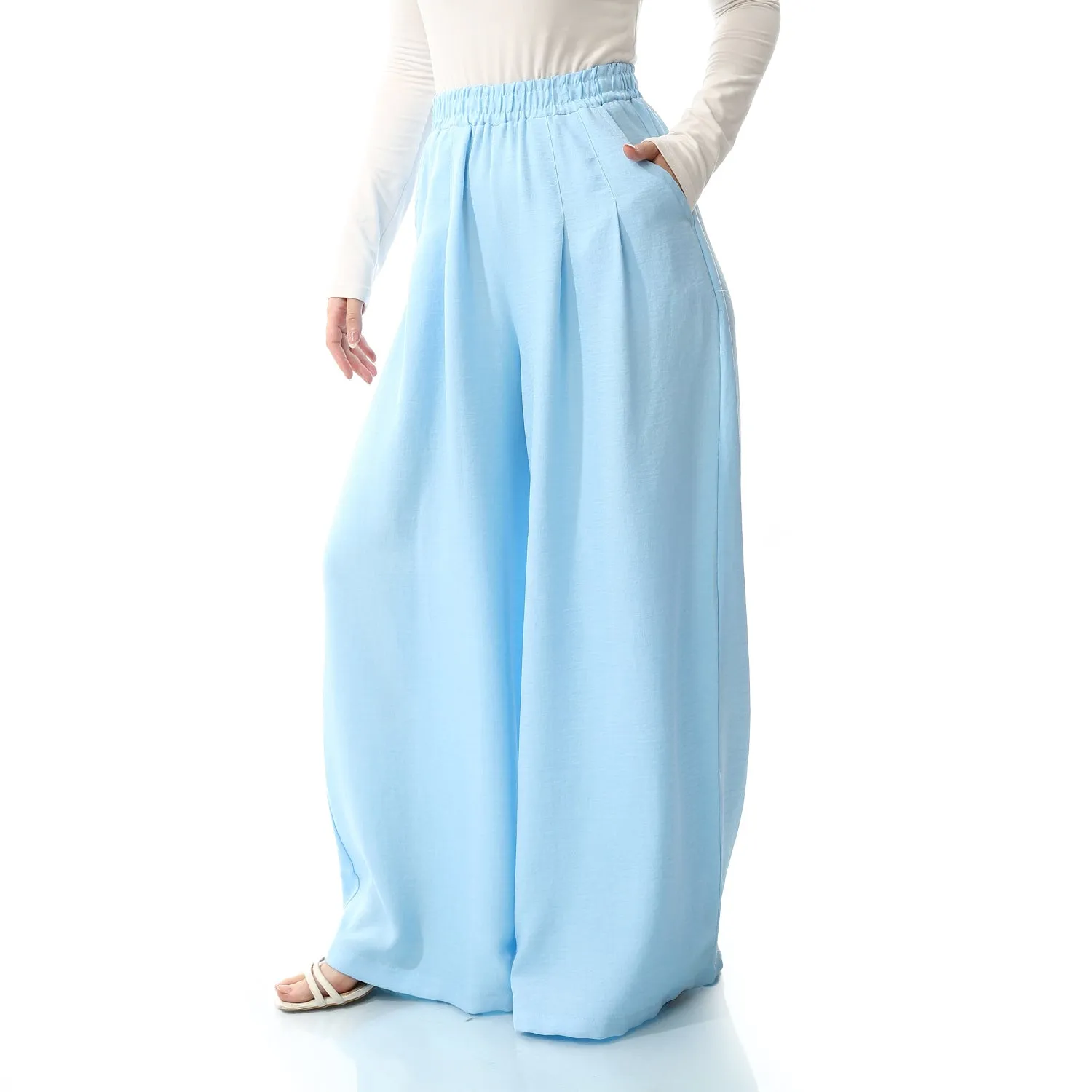 Linen Wide Leg Pants - SS24MSCAPNTS2033-SKY BLUE