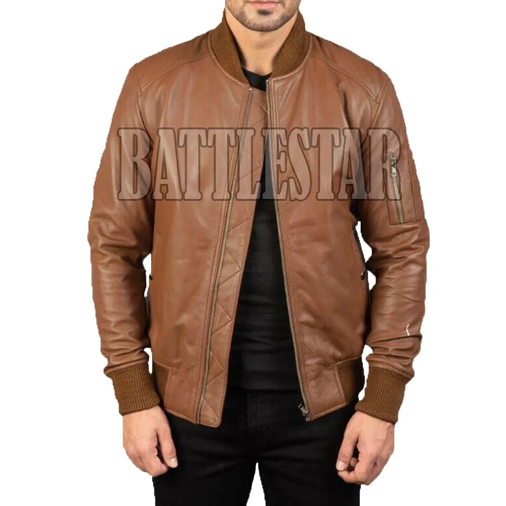 MA-1 Full Leather Classic Varsity Baseball Brown Jacket