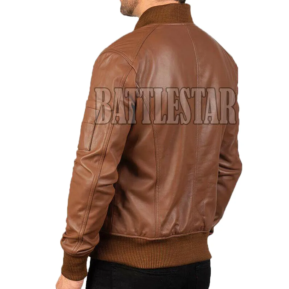 MA-1 Full Leather Classic Varsity Baseball Brown Jacket