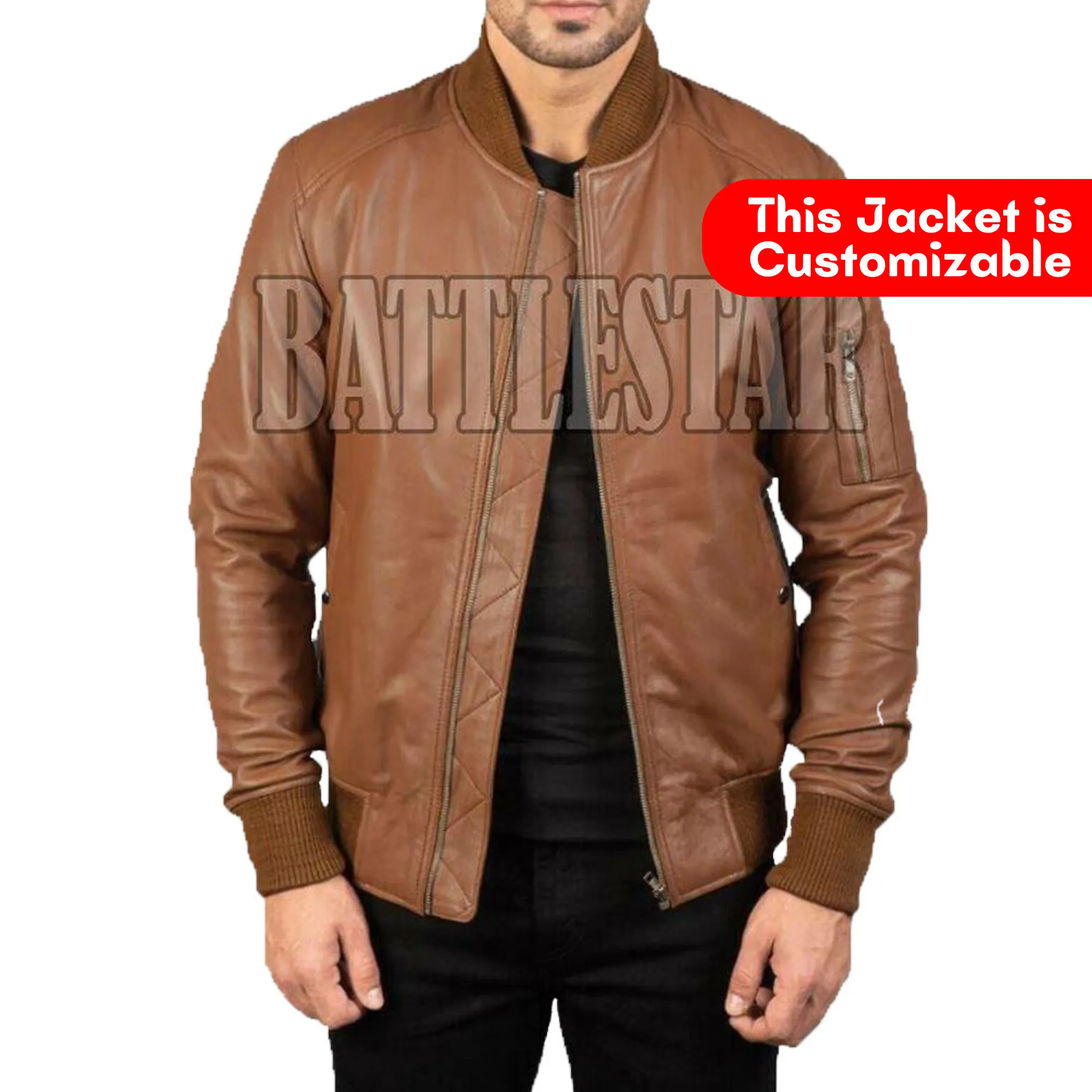 MA-1 Full Leather Classic Varsity Baseball Brown Jacket