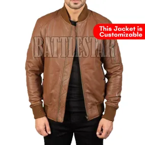 MA-1 Full Leather Classic Varsity Baseball Brown Jacket