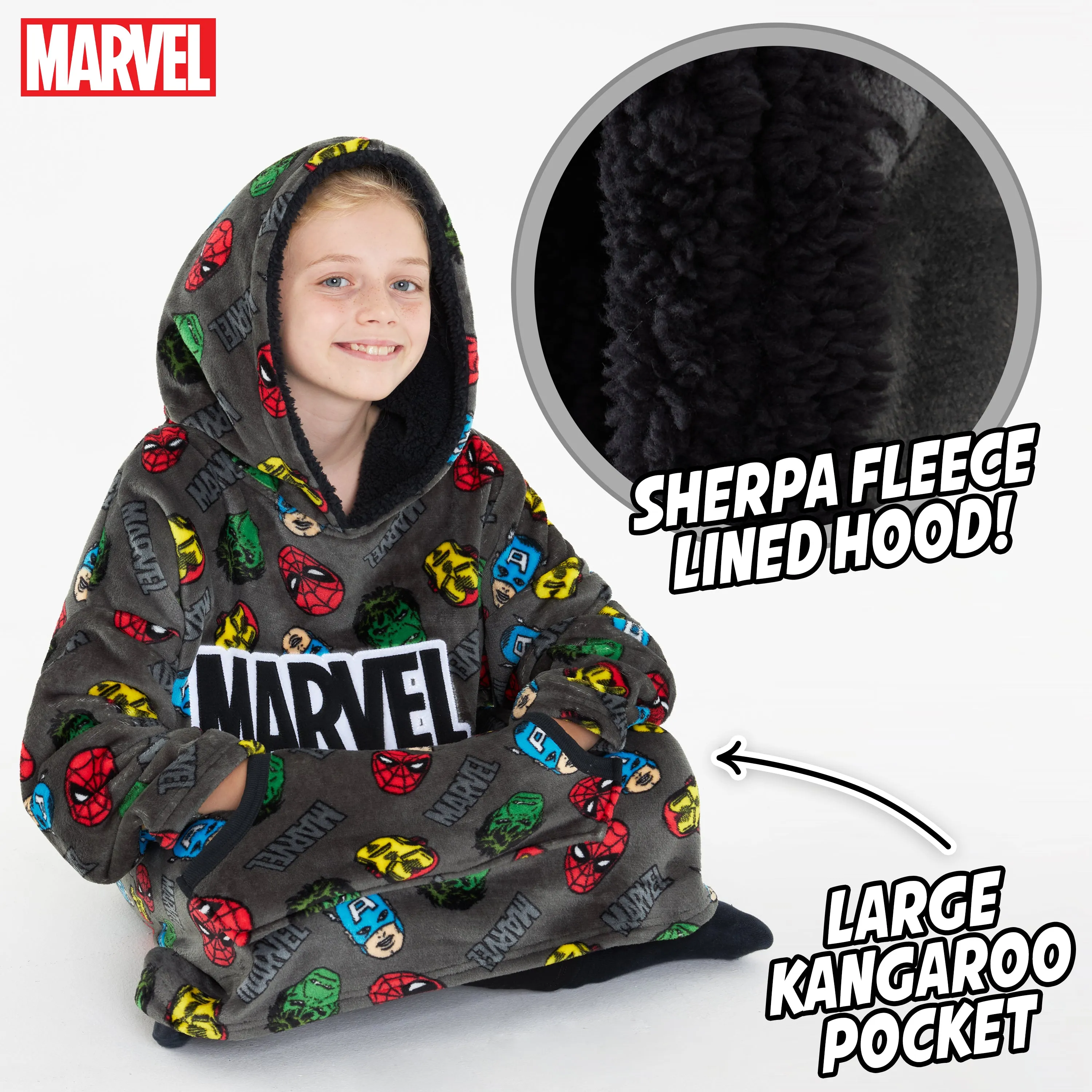 Marvel Hoodies for Boys, Fleece Oversized Blanket Hoodie Avengers