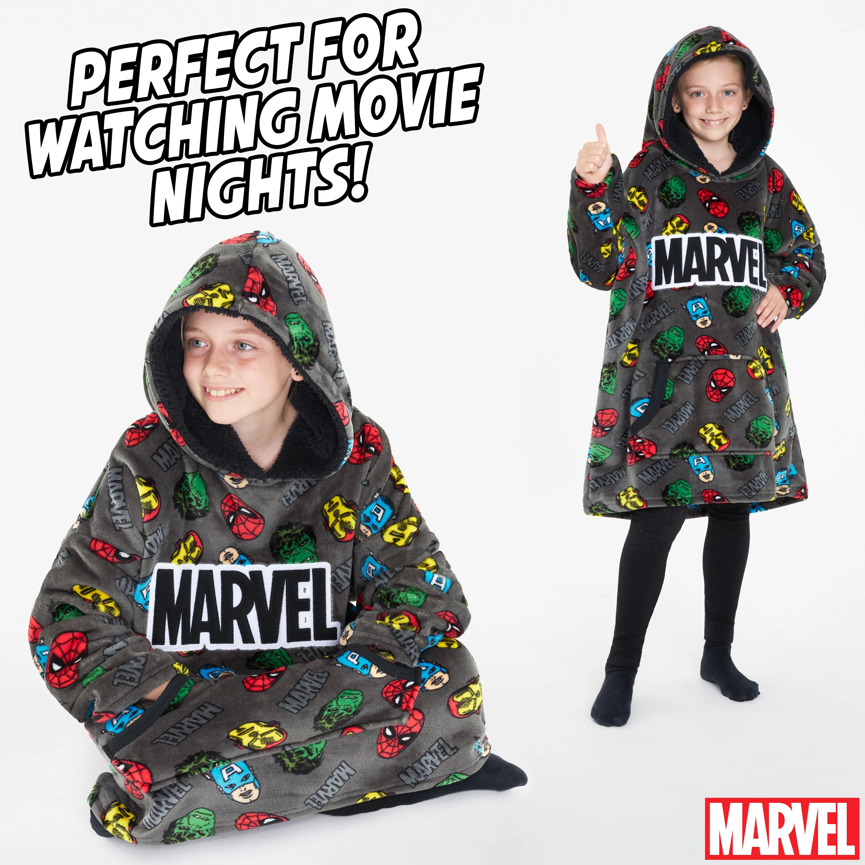 Marvel Hoodies for Boys, Fleece Oversized Blanket Hoodie Avengers