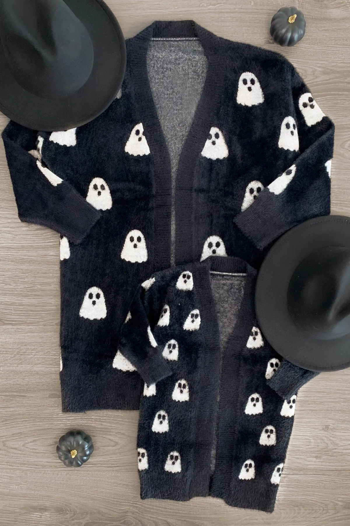 Mom & Me - Cozy Black Ghost Cardigan