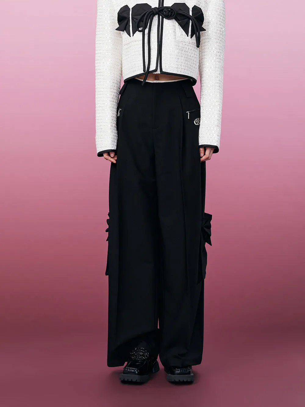 MUKZIN Fashionable Black Versatile Wide Leg Pants