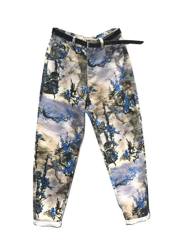 New Chinese Feng Shui Ink Printed Versatile Jeans Autumn ML0798