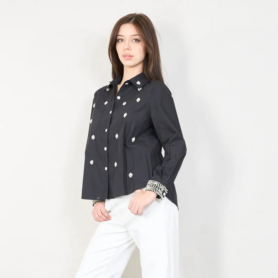 Pearl-embellished button-up blouse wholesale