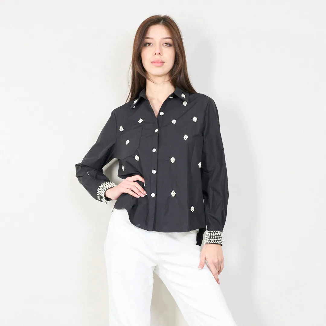 Pearl-embellished button-up blouse wholesale