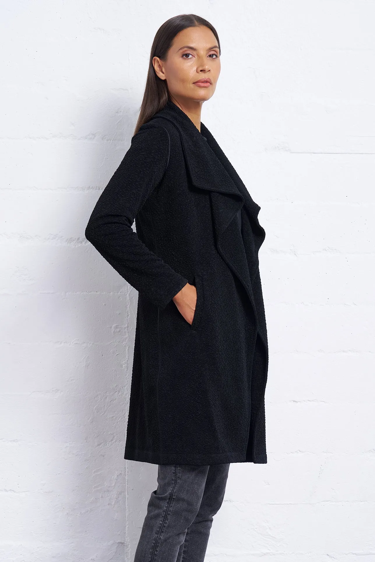 Pebble Crepe Wrap Coat