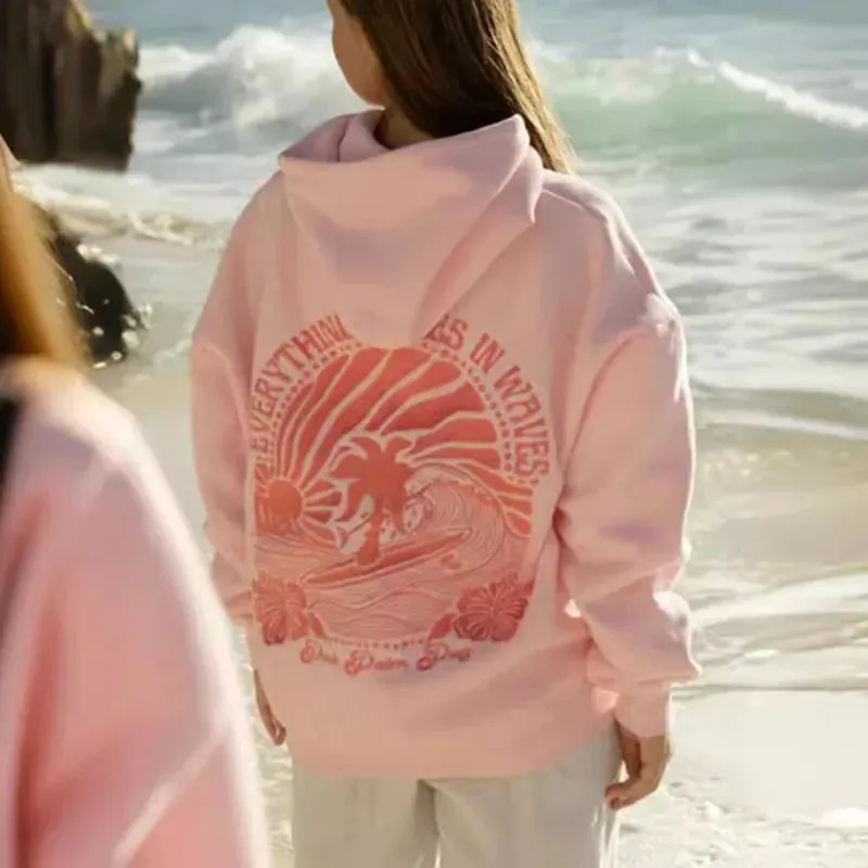 PINK PALM PUFF Embroidery Hoodies