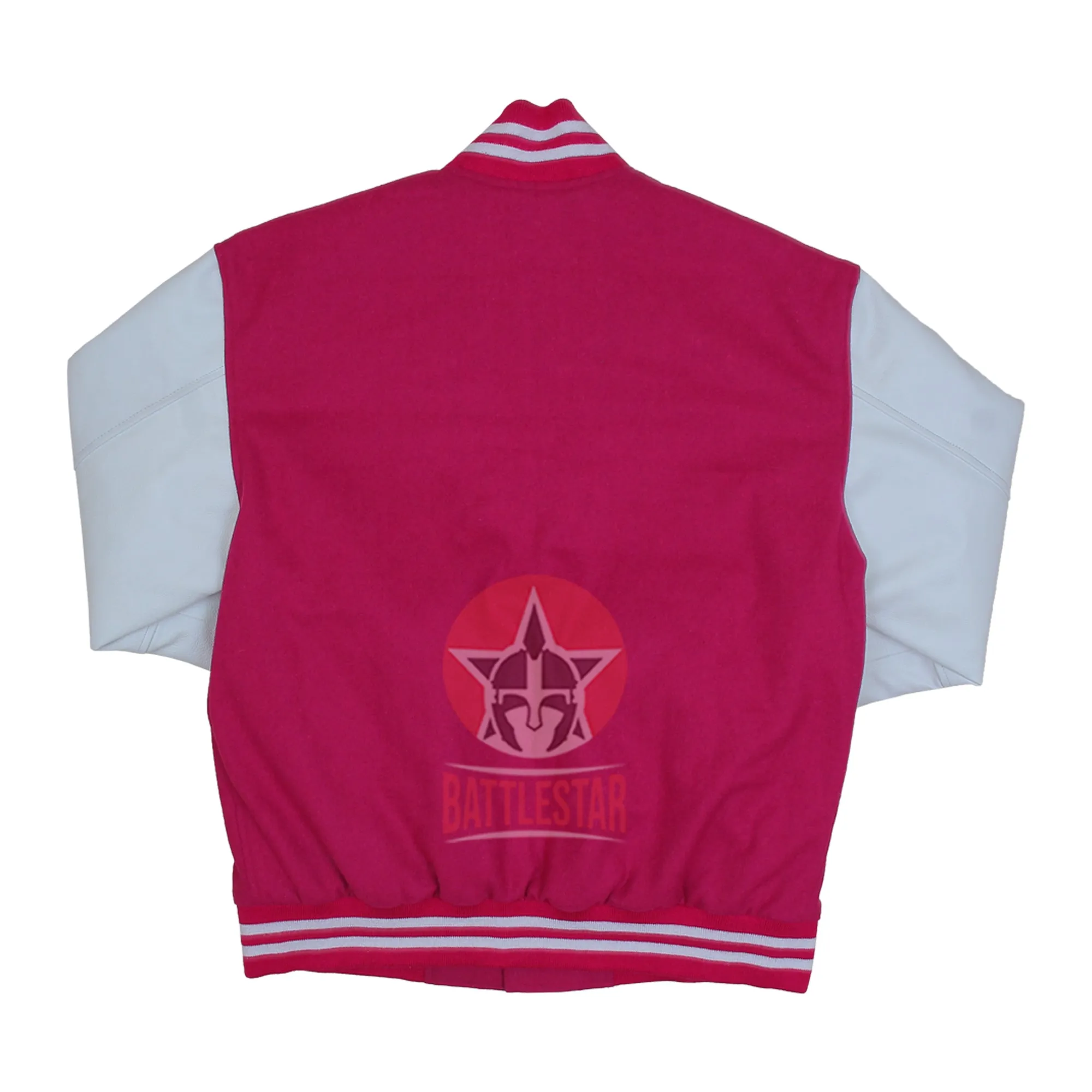 Pink Wool White Leather Varsity Baseball Jacket