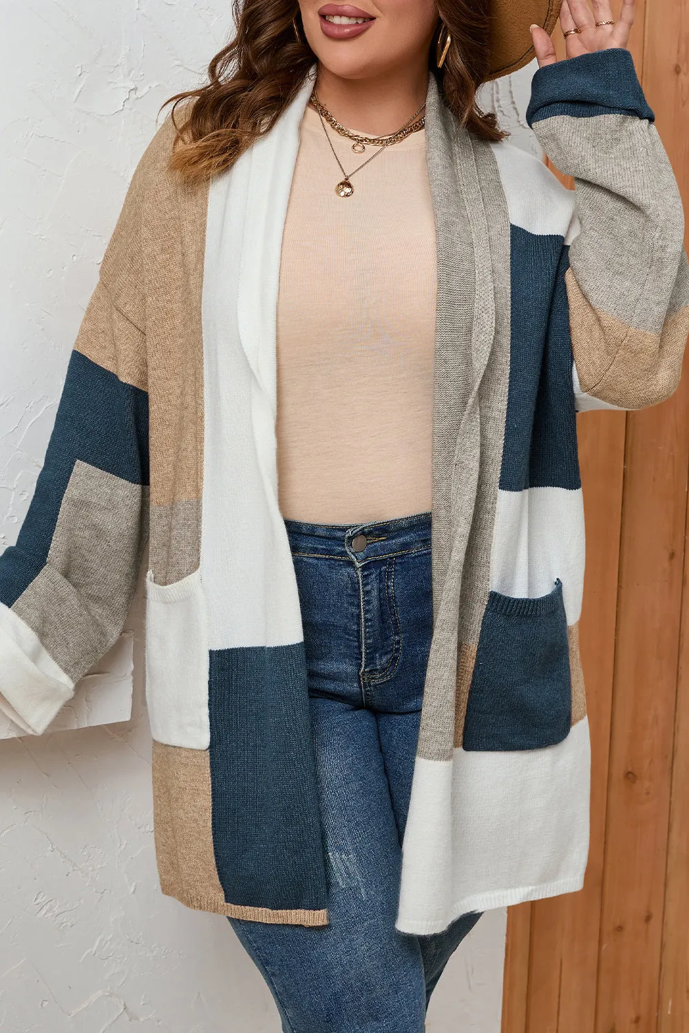 Plus Size Colorblock Knit Cardigan