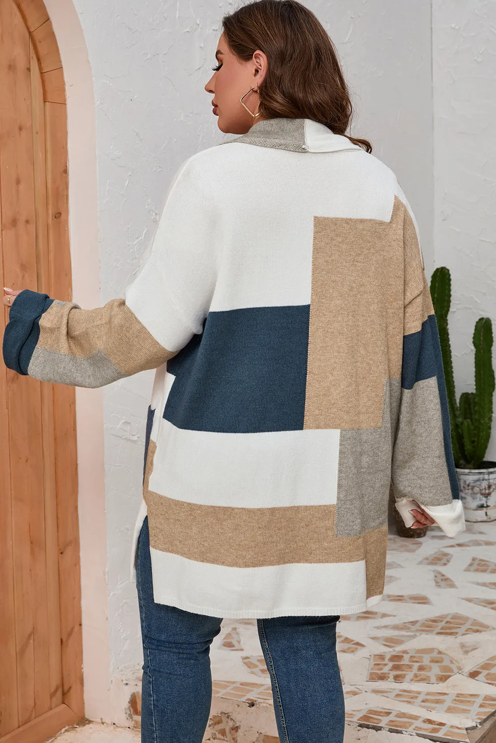 Plus Size Colorblock Knit Cardigan