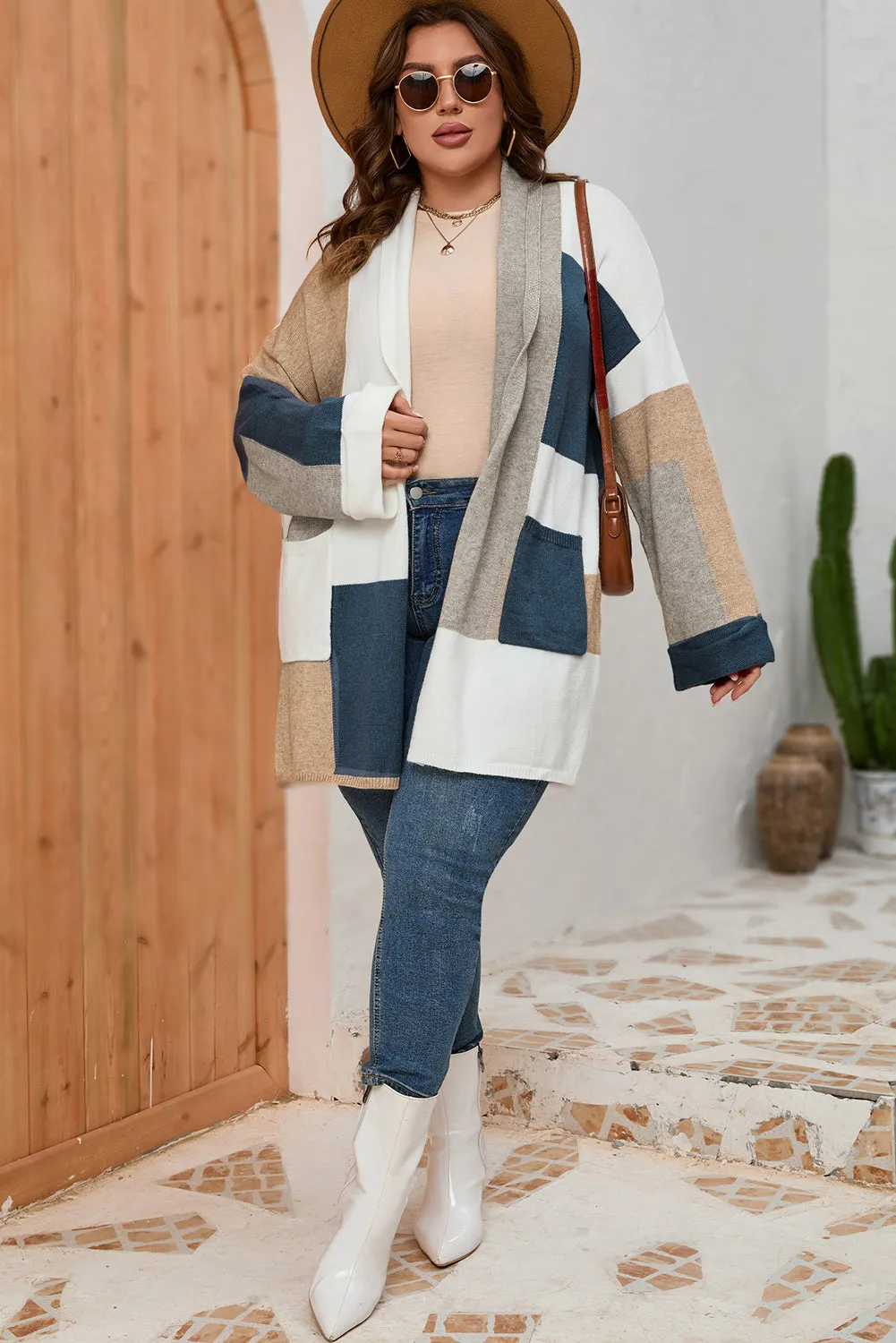 Plus Size Colorblock Knit Cardigan