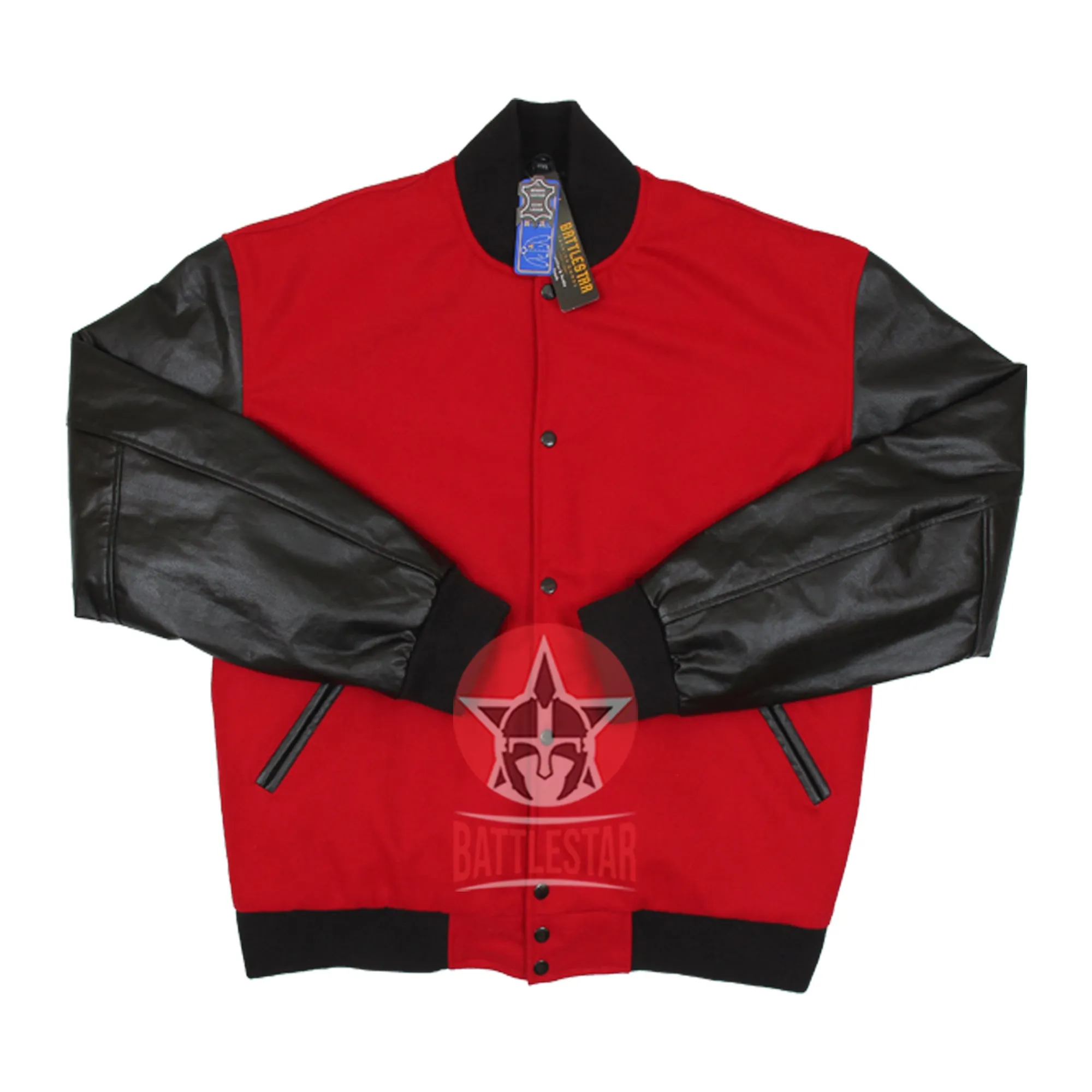 Red Wool Black Leather Baseball Bomber Letterman Varsity Jacket