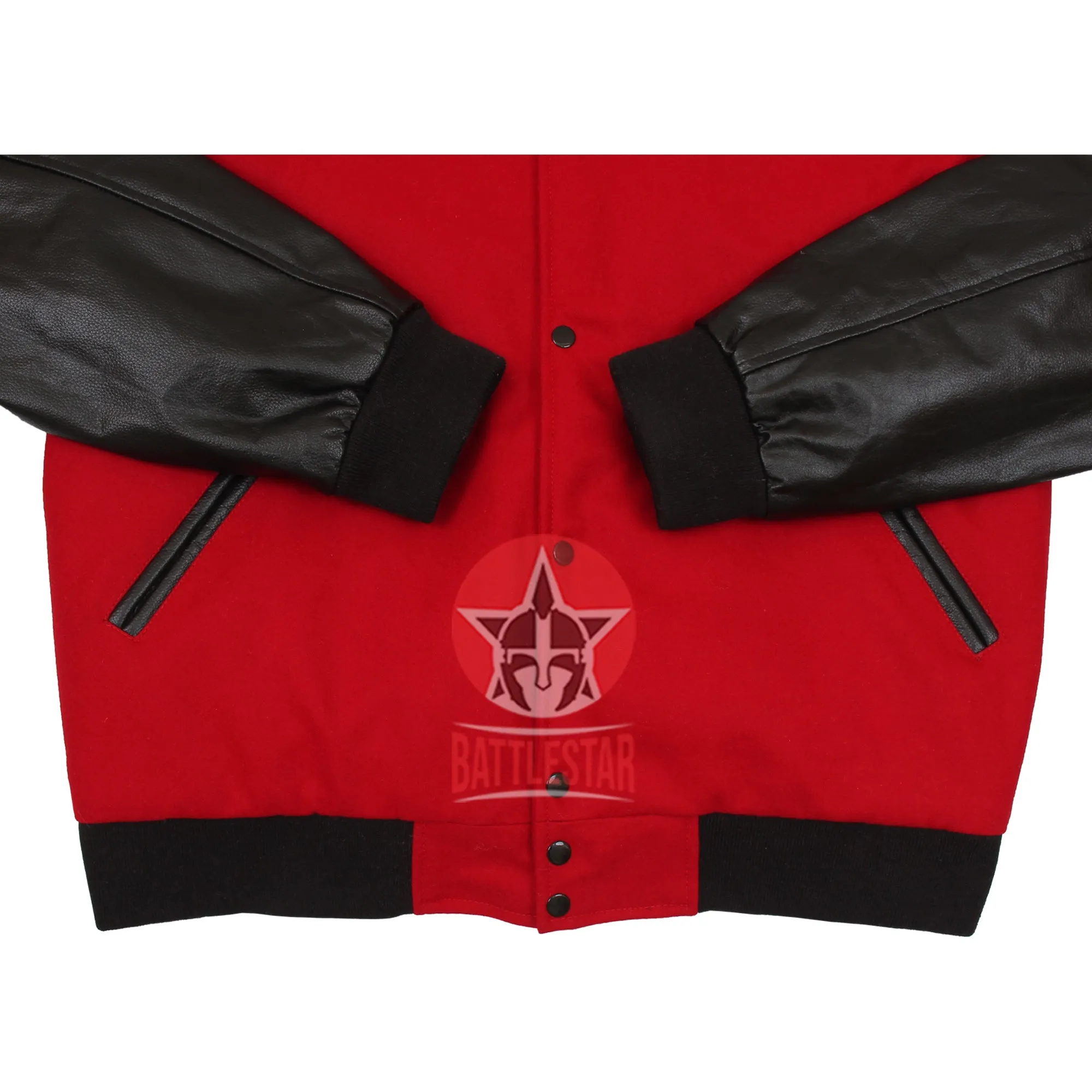 Red Wool Black Leather Baseball Bomber Letterman Varsity Jacket