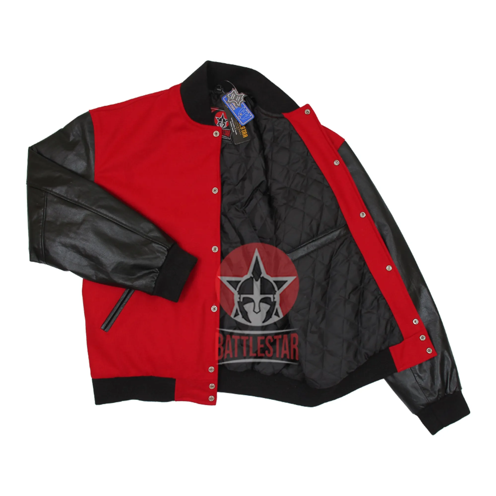 Red Wool Black Leather Baseball Bomber Letterman Varsity Jacket