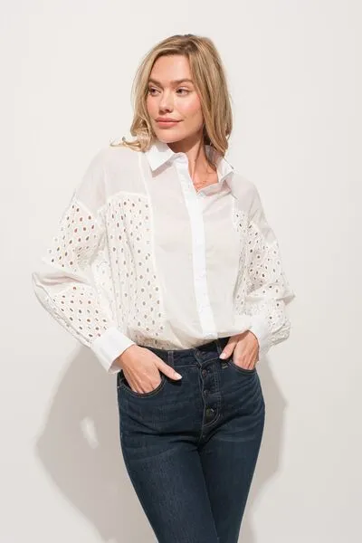 Reese Eyelet Long Sleeve Button Down Shirt