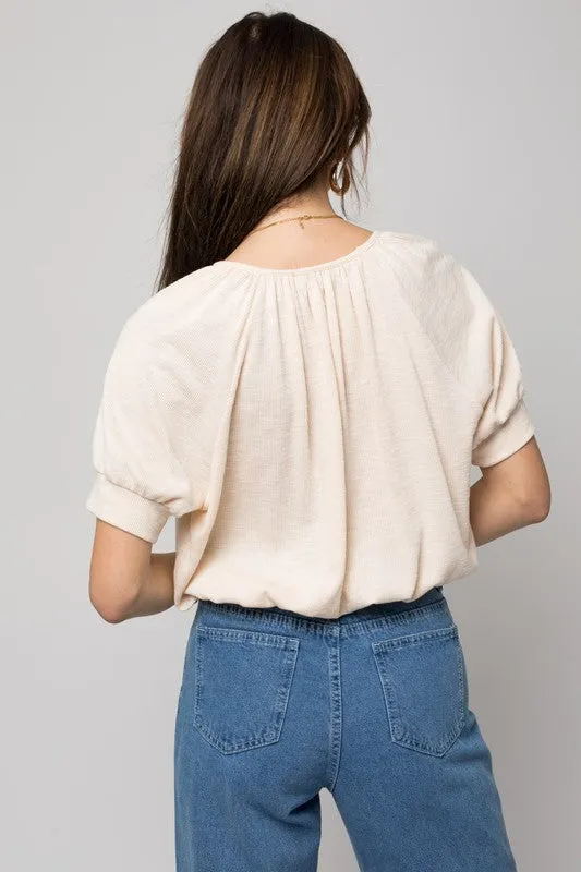 Shirring Neck Rib Top