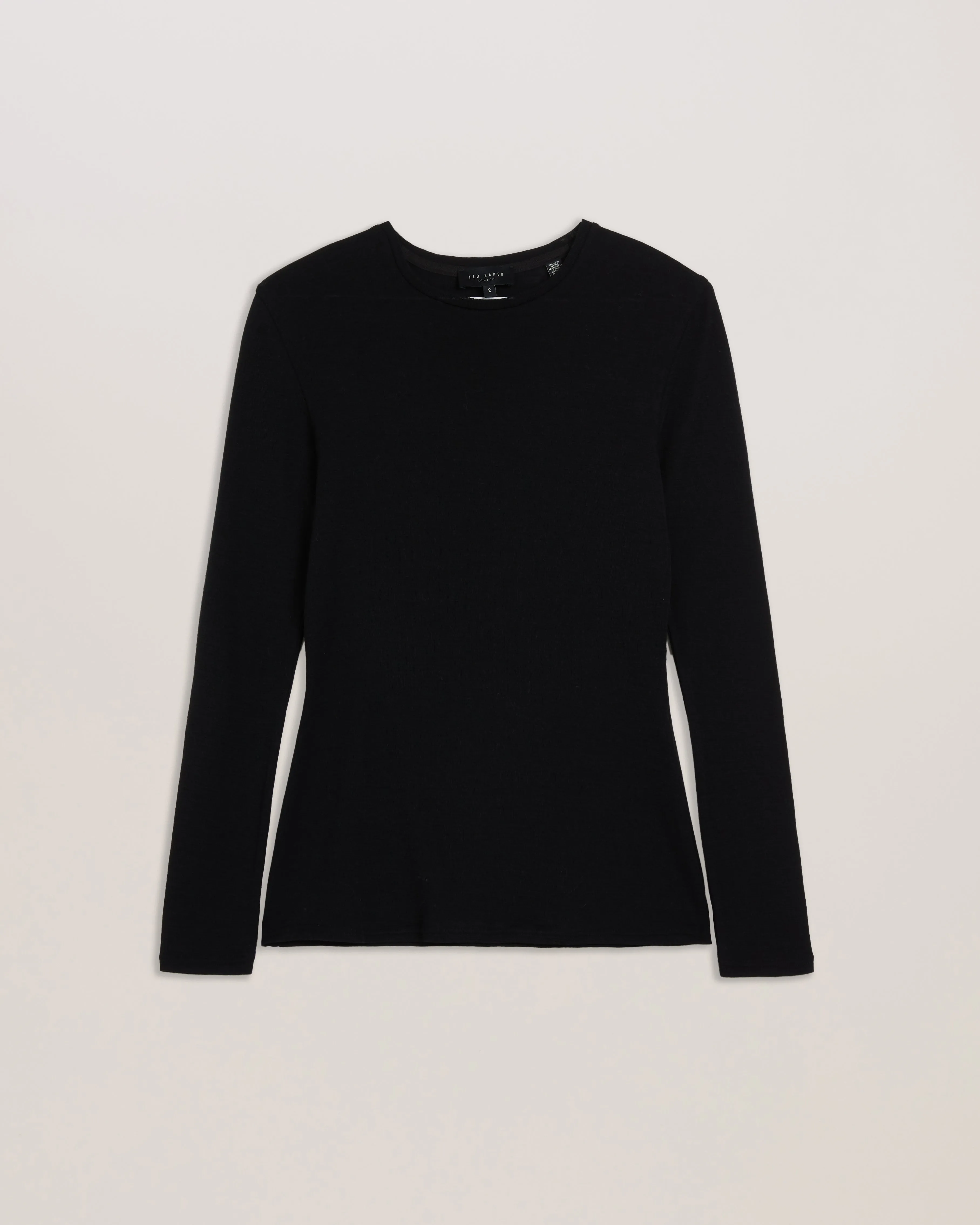 Stephni Crew Neck Wool Jersey Long Sleeve Top Black