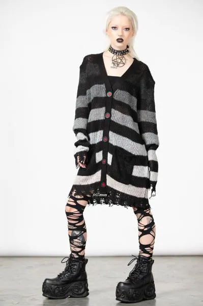 Stripe of Evil Cardigan - Black/Grey -