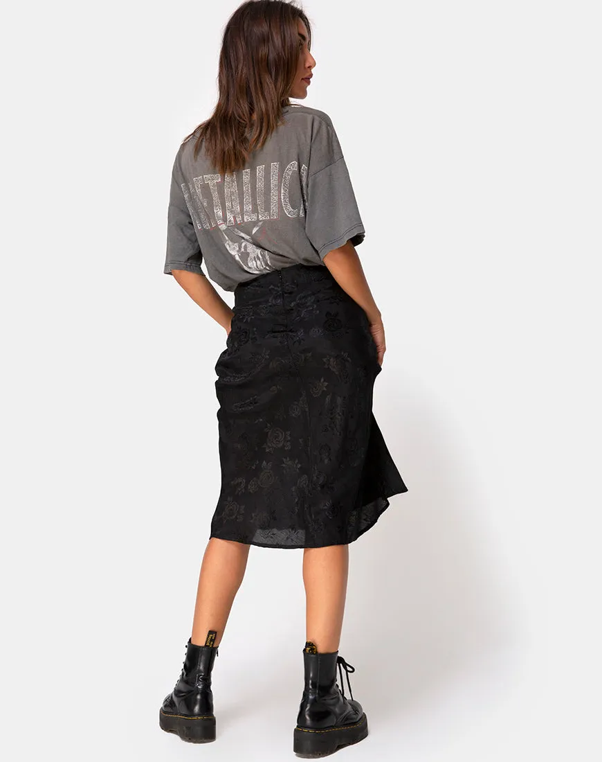 Tauri Midi Skirt in Satin Rose Black