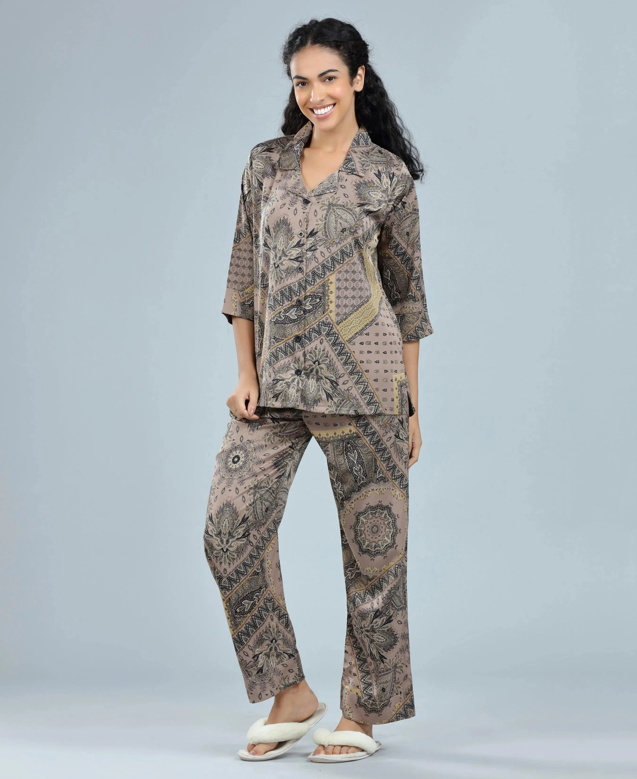 Velure Versatile Paisley Print Satin Night Suit