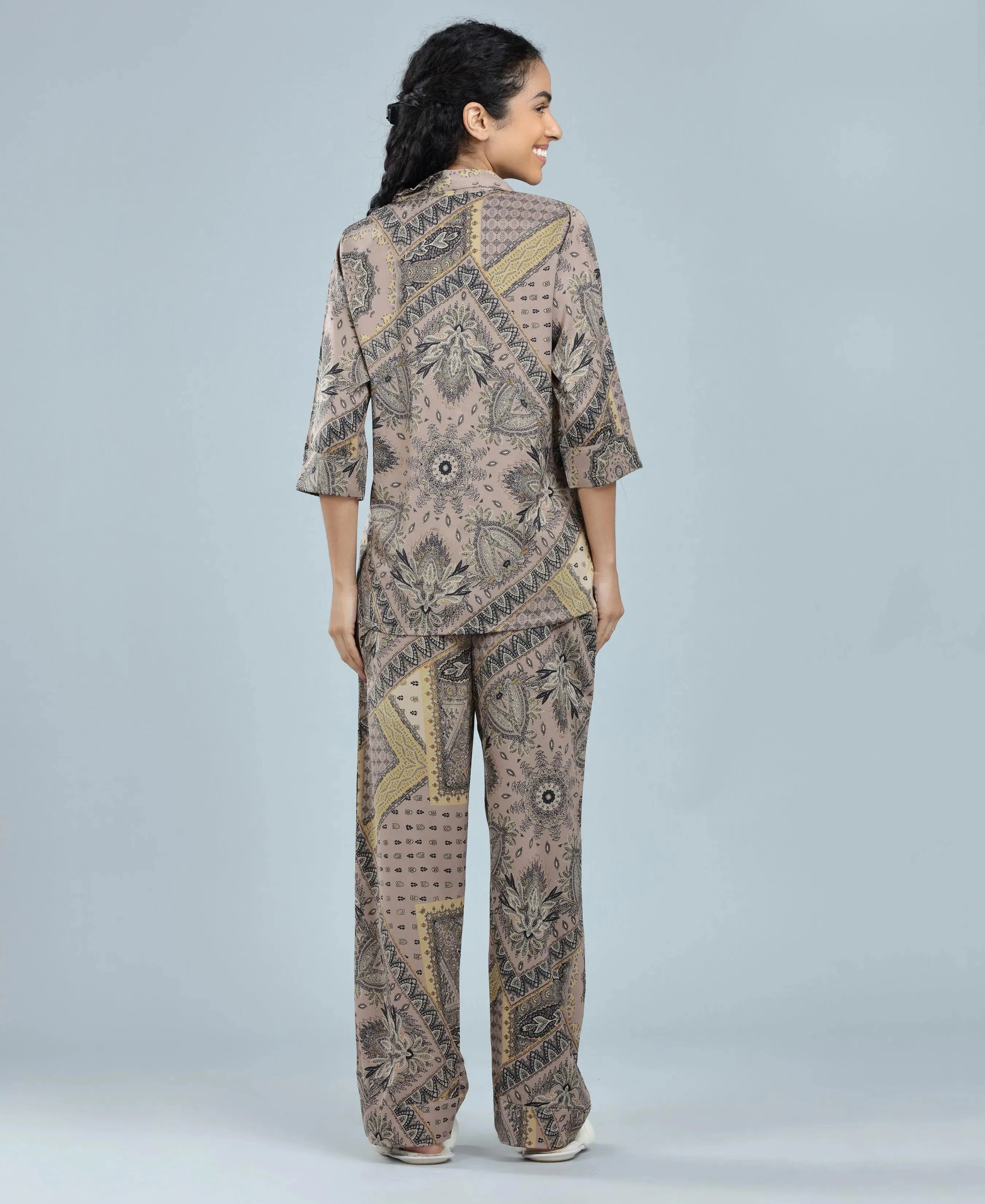 Velure Versatile Paisley Print Satin Night Suit