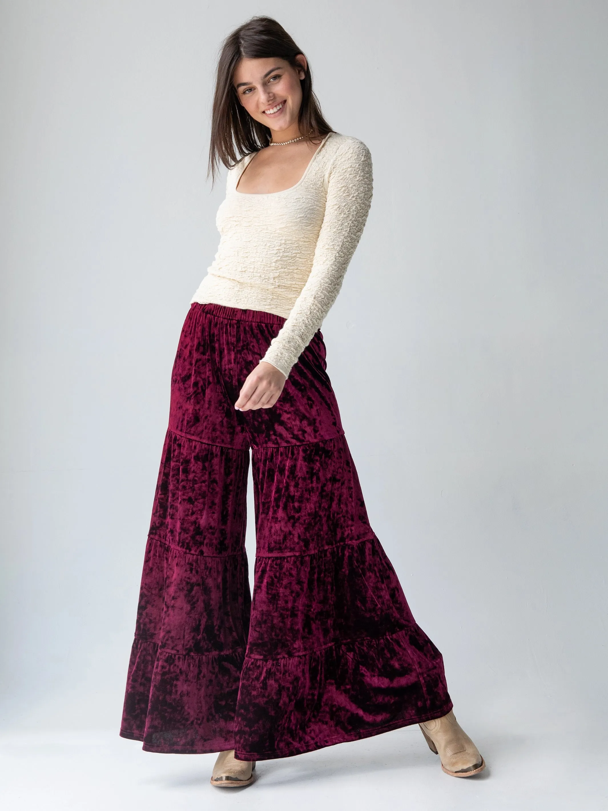 Velvet Patti Palazzo Pant - Cranberry