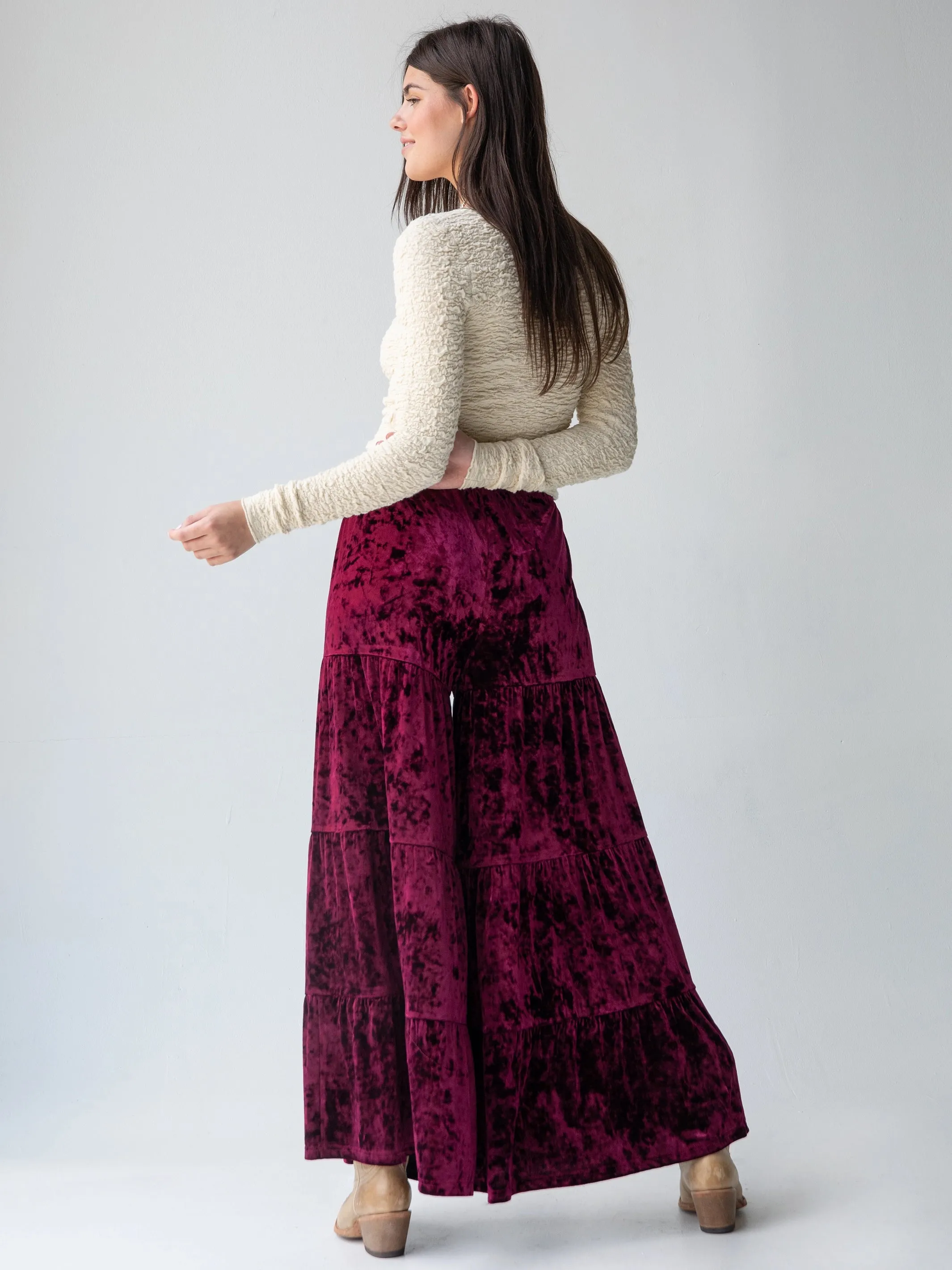 Velvet Patti Palazzo Pant - Cranberry