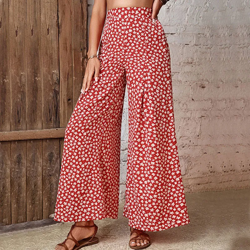 Versatile High-Waist Floral Flared Wide Leg Pants Wholesale Women'S Bottoms