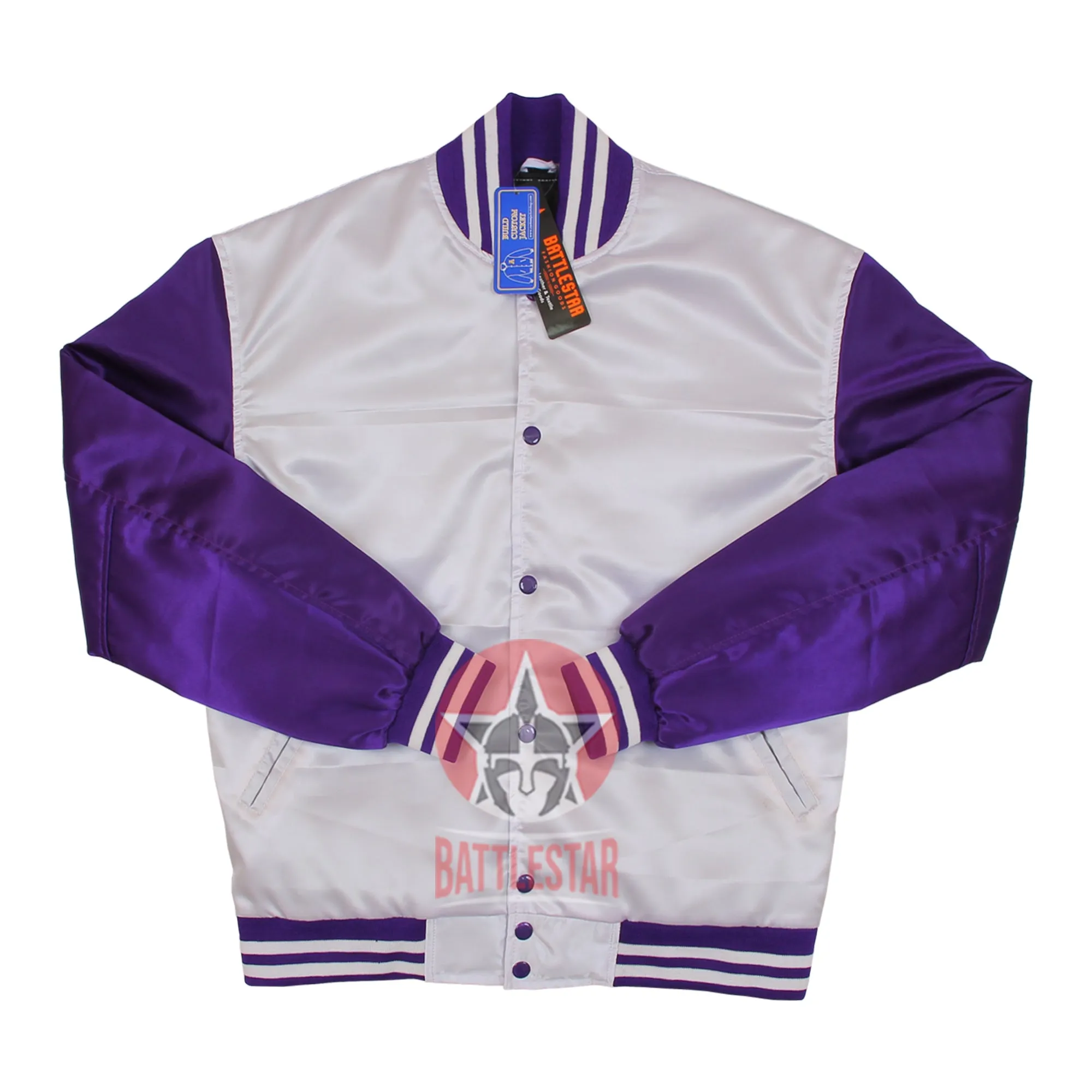 White Purple Satin Varsity Baseball Jacket