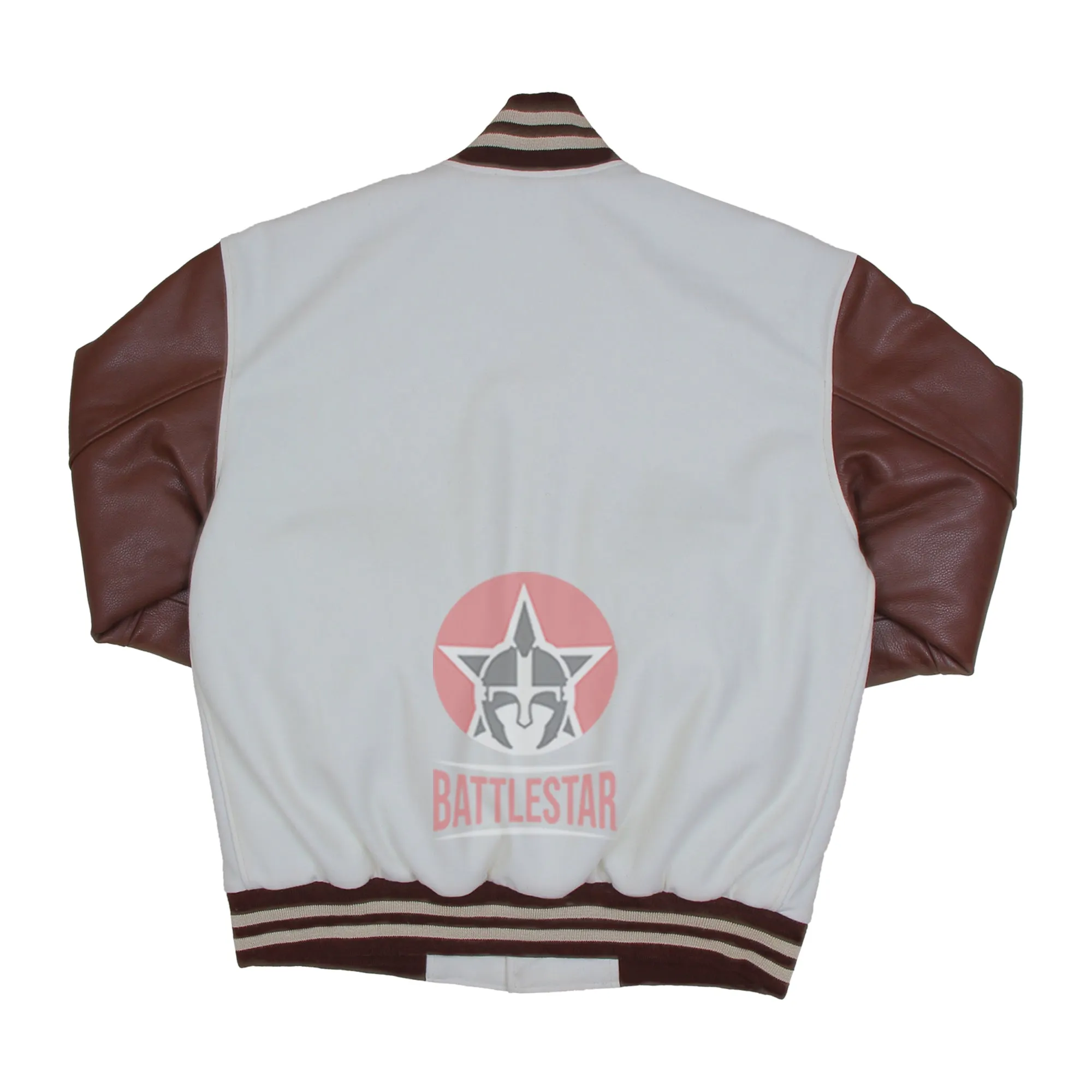 White Wool Brown Leather Sleeves Varsity Baseball Jacket