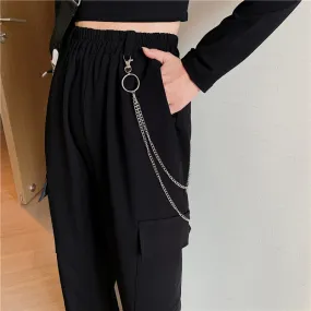 women loose sport high waisted slim fit tube legged versatile pants hipster fashion with chain