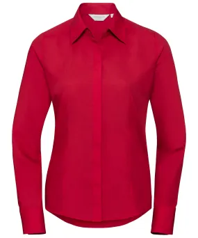 Womens long sleeve polycotton easycare fitted poplin shirt | Classic Red